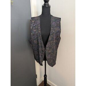 Vintage Hombre Mode Black & Purple Multicolor Paisley Vest - Large - Made In USA